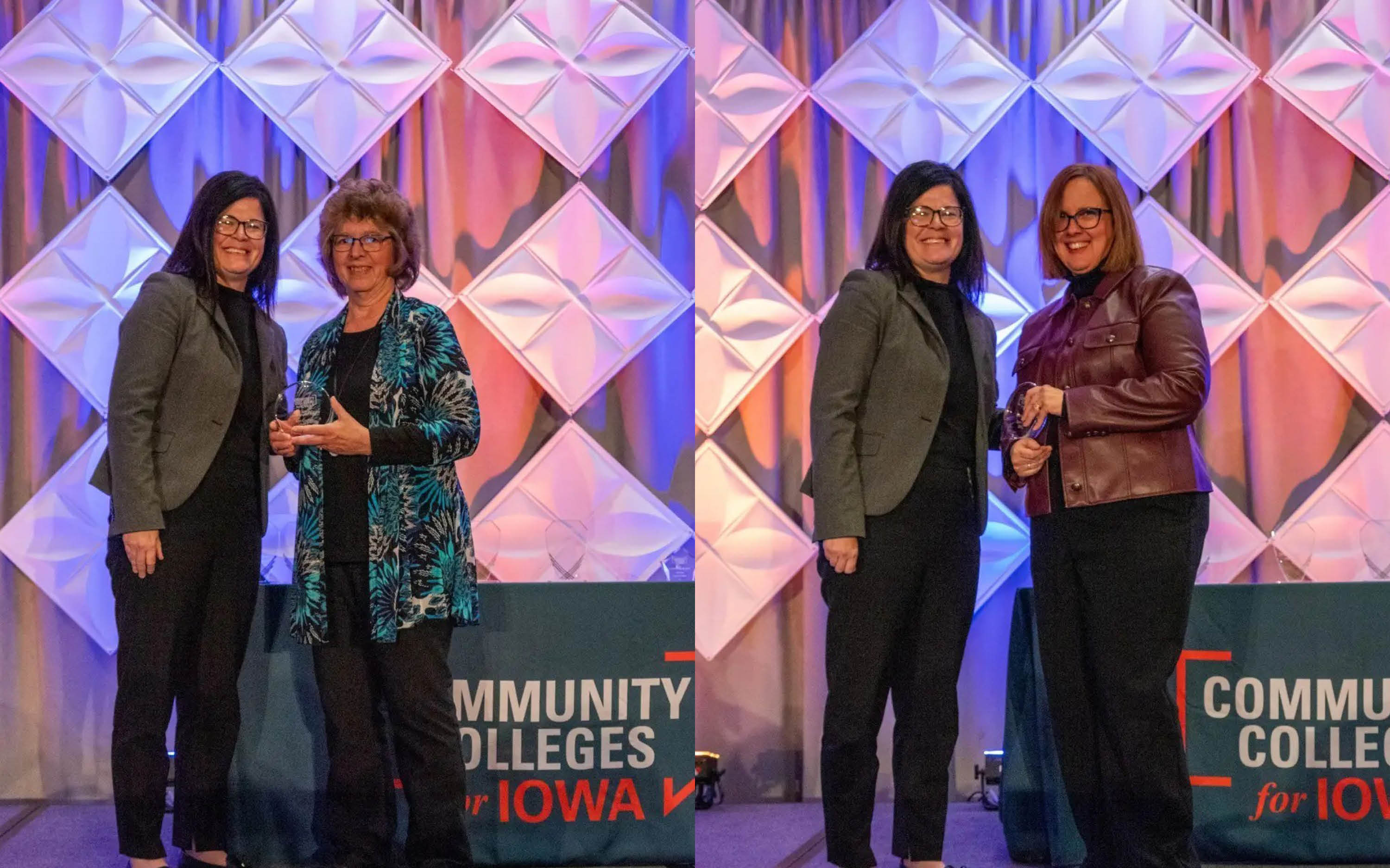 SWCC President Lindsay Stoaks with 2025 Community Colleges for Iowa Award winners Ann Coulter and Dawn Esser
