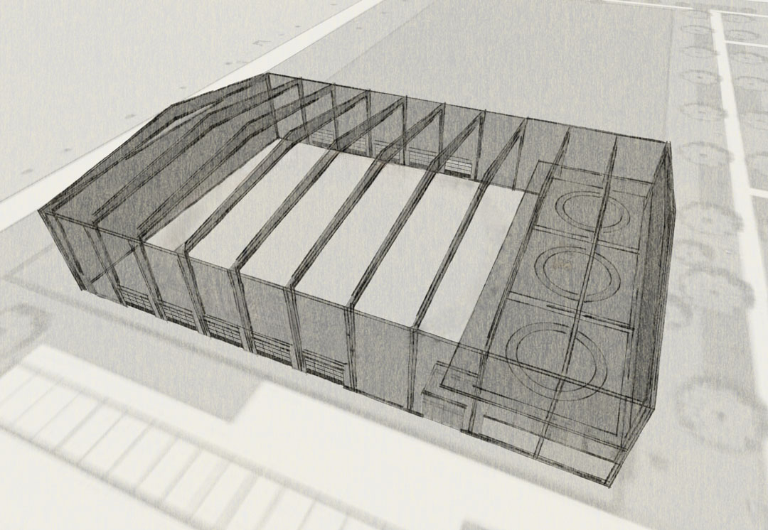 See-through rendering of athletic practice and wrestling training center