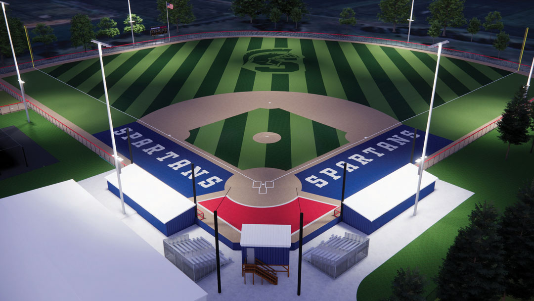 Baseball field rendering at night