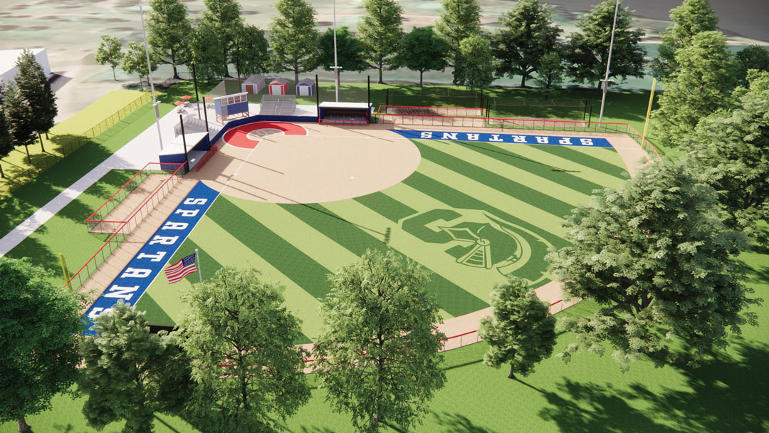 Aerial view of the softball field rendering