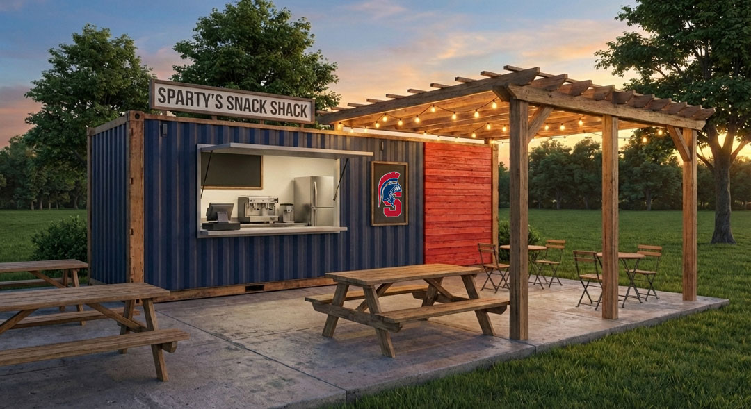 Sample rendering of a possible outdoor gathering space on campus