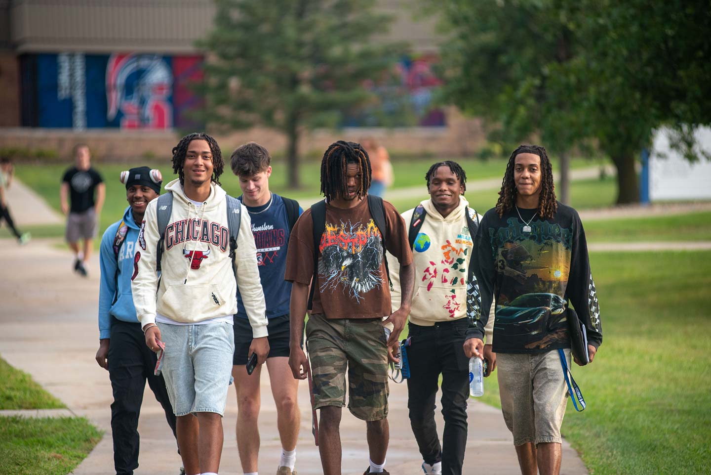 Group of students walking to class on SWCC Creston campus