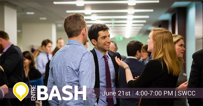 Entrebash graphic with business owners talking