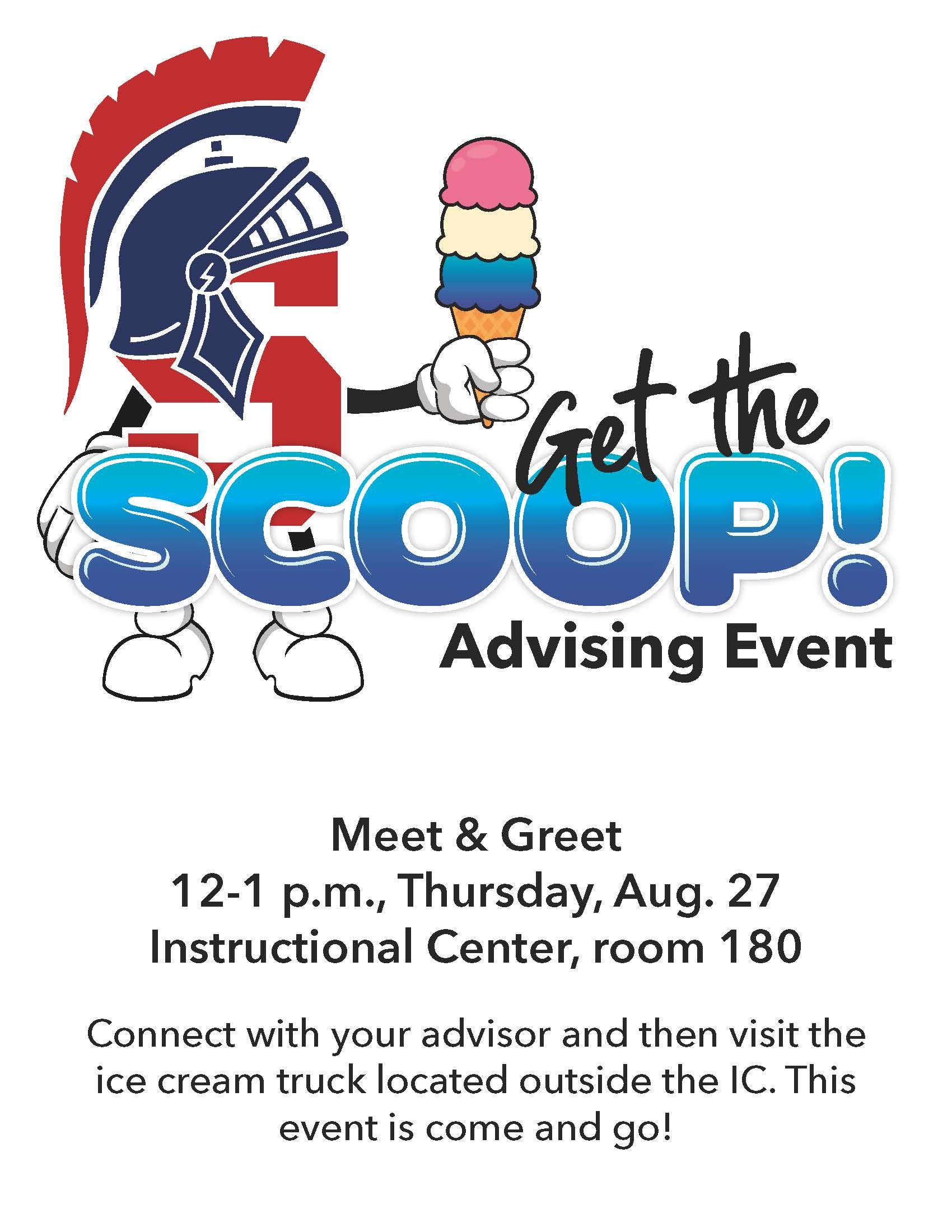 Sparty with a three-scoop ice cream cone and the event info from the article