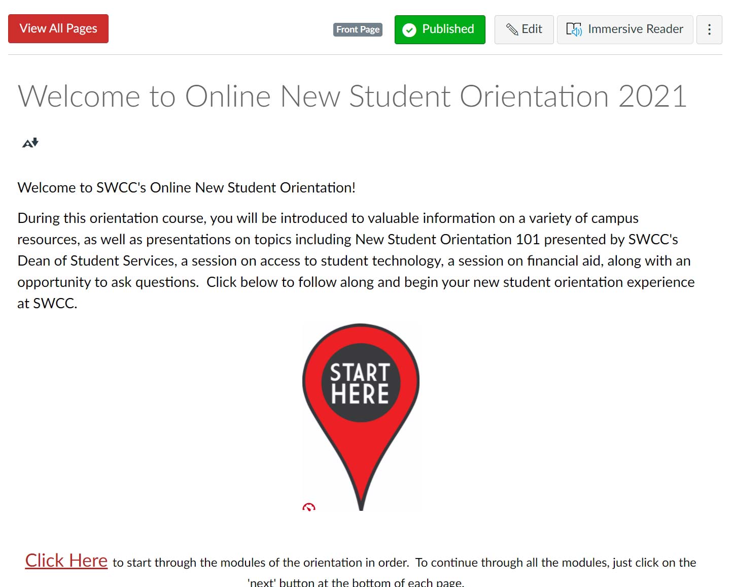 New Student Orientation Course Home Page--Start Here