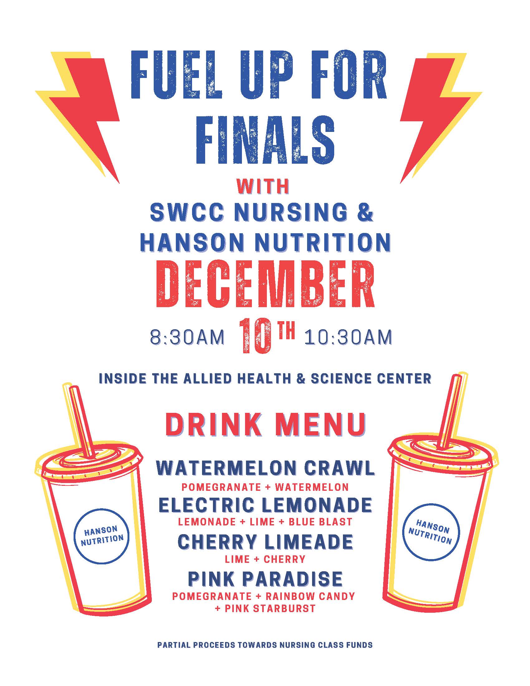 Fuel up for Finals flyer with event information from article