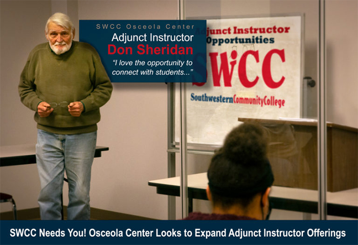 Osceola Center adjunct instructor Don Sheridan in front of his students during class