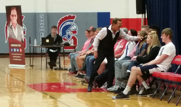 Hypnotist Jim Wand with students