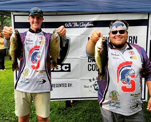 Bass Fishing—Joey Oathoudt, left, and Wiley Ray show off their catches at a tournament last year. The 2022-23 academic year marked the first year for the Southwestern bass fishing program. Coached by Cory Dorsey, the team travels to tournaments throughout the Midwest. The inaugural roster also included Logan Eilts, Cooper Jipsen, and Cole Sorensen.