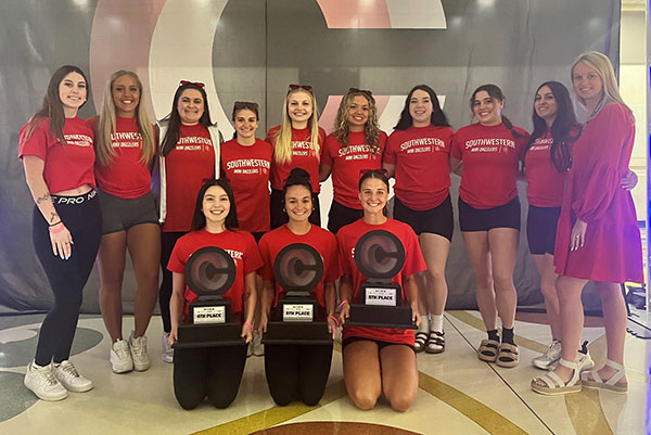 Dance—The Southwestern Spartan Dazzlers dance team made history by competing in the national championships for the first time in program history in April. The Spartans competed in the open pom, jazz, and hip hop categories against community colleges and universities from across the United States. The Spartans, under the direction of Head Coach Paige Russo, brought home trophies for fourth-place pom, fifth-place jazz, and fifth-place hip hop.