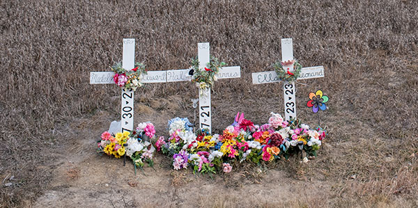 Memorial crosses at the crash site